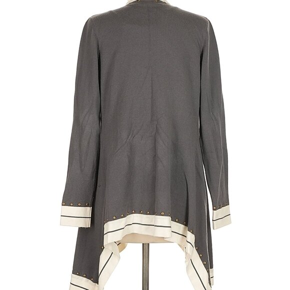 Boston Proper Gray and Cream Open Front  Asymmetrical Sweater with Accents M - Picture 2 of 4